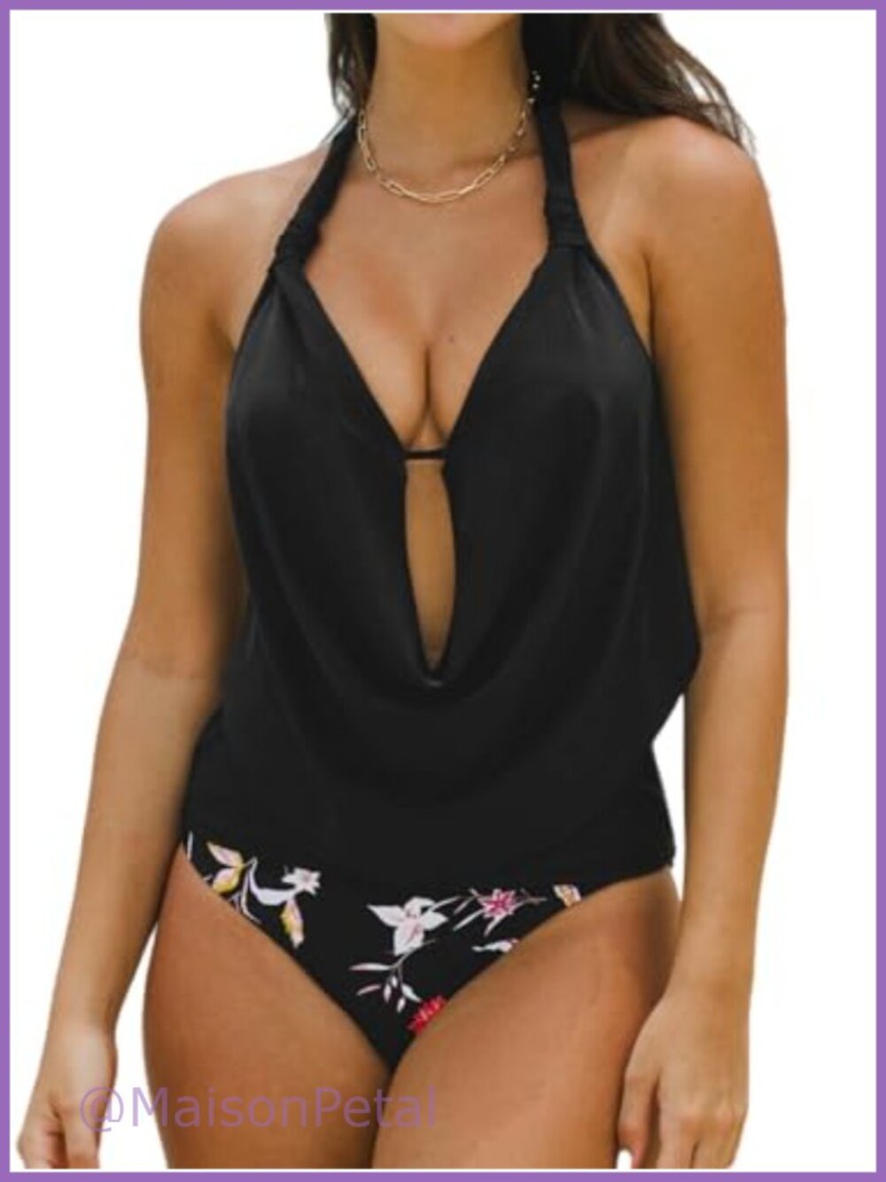 Cupshe Tankini Set Halter Cowl Neck High Waist Two Piece Swimsuit